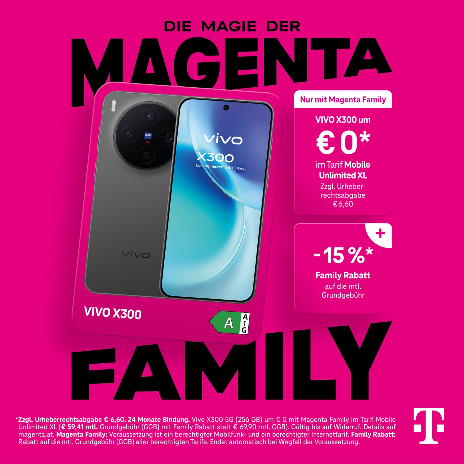 Vivo X300 um null Euro im Tarif Mobile Unlimited XL mit Magenta Family